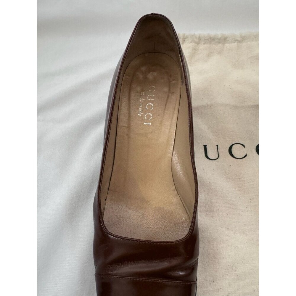 Gucci Shoes Vintage Brown Square Toe Leather Pump Size 7.5 - Picture 3 of 10